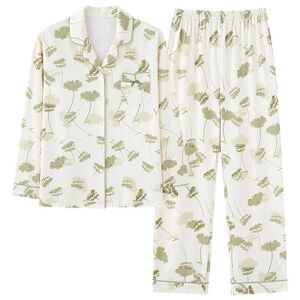 100% Cotton Women's Pajama Set 2Pcs Long Sleeve Sleepwear Button Down Loungewear